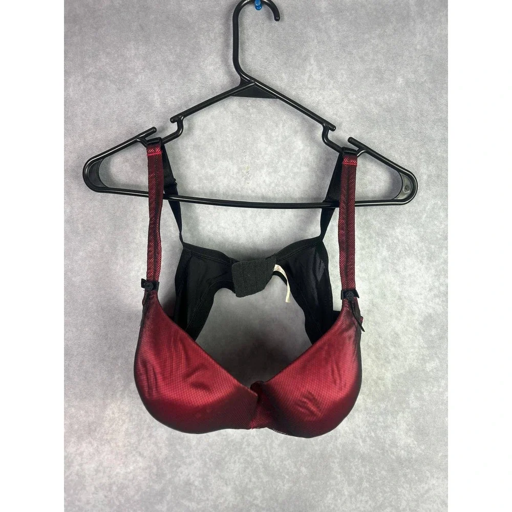 Cacique 40C Red Black‎ Satin Mesh Balconette Bra Underwire Padded